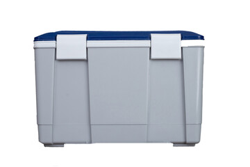 Handheld white blue refrigerator on white