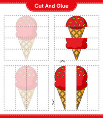 Cut and glue, cut parts of Ice Cream and glue them. Educational children game, printable worksheet, vector illustration