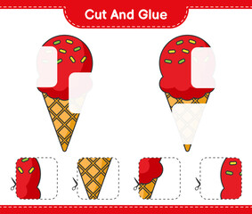 Cut and glue, cut parts of Ice Cream and glue them. Educational children game, printable worksheet, vector illustration