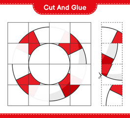 Cut and glue, cut parts of Lifebuoy and glue them. Educational children game, printable worksheet, vector illustration