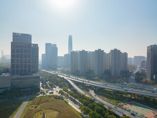 Naklejka premium Autumn scenery of Houxianghe Park in Wuhan, Hubei, China