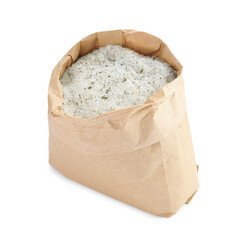 Natural herb salt in paper bag isolated on white