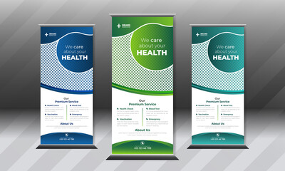 Creative medical roll up banner design template