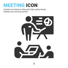 Meeting icon vector with glyph style isolated on white background. Vector illustration presentation sign symbol icon concept for business, finance, industry, company, apps, web and all project