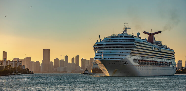 Ship At Sunset Port Miami