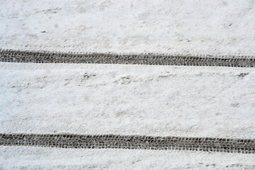 Winter tire marks in the snow