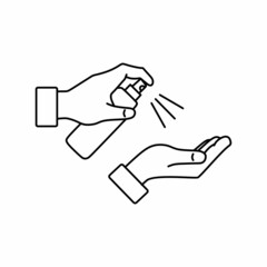 Antiseptic alcohol spray line icon. Clean hand with hygienic gel outline style pictogram on white background. Sanitize to prevent Covid-19 for mobile concept and web design. Vector graphics