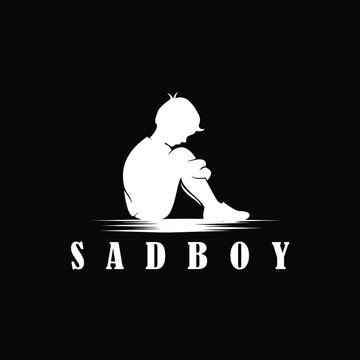 sad boy silhouette movie logo design vector