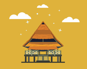 Vector illustration of Baileo house. Traditional house from Maluku Indonesia