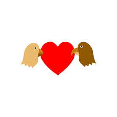 Cute  bird head in love with red heart for Happy Valentine's Day celebration.
