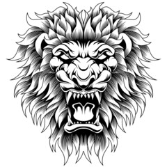 angry lion head vector tattoo style in black and white