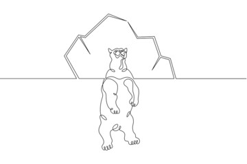 One continuous line.Ecology symbol.Save the Arctic. Polar Bear in the Sea Iceberg and Global Warming Environmental Catastrophe One continuous drawing line logo isolated minimal illustration.