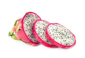 Delicious cut pitahaya fruit on white background