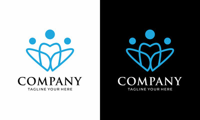 people dental logo Tooth abstract design vector template Linear style. on a black and white background.