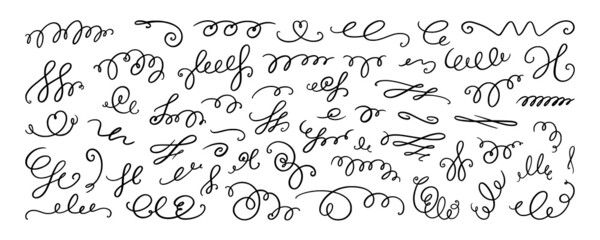 Squiggle and swirl lines. Set of hand drawn calligraphic swirls. Vector illustration in doodle style