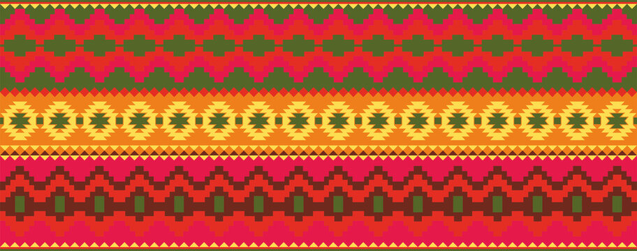 Vector seamless colored border ornament. Native American tribes frame.
