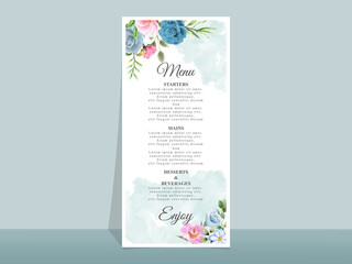 Beautiful blue and pink flowers wedding invitation card