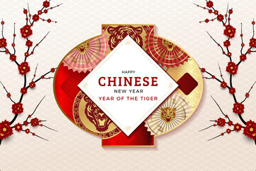 Chinese new year design with swallow and clouds in paper art style.
