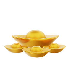 3d rendering of three gold ingots in the Chinese new year