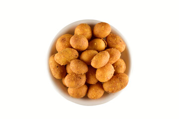 Coated Peanut in Bowl Isolated on white Background with Clipping Path