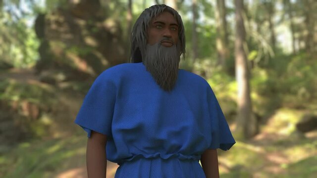 3d render of the patriarch Enoch stop walking in forest, animation