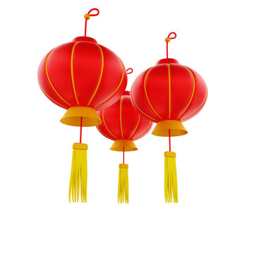 3d rendering of three lanterns in chinese new year