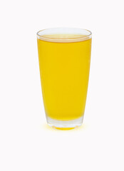 Tall glass juice of chrysanthemum flowers iced tea. Chrysanthemum is a plant that originated in China. drink to cure thirst add freshness to the body lower blood pressure. Isolated on white background