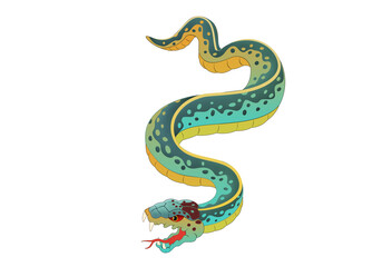snake vector illustration oriental green style white background 뱀 일러스트 irezumi design