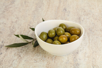 Tasty marinated olives in the bowl