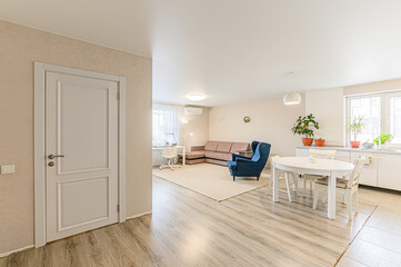 Russia, Moscow- May 08, 2020: interior room apartment modern bright cozy atmosphere. general cleaning, home decoration, preparation of house for sale