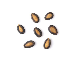 Watermelon seeds on white background. Top view