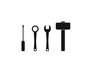 Wrench, screwdriver and hammer. Tools icon isolated on white background