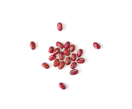 Red Azuki beans ( Adzuki or japanese red bean ) isolated on white background. Top view.