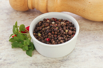 Peppercorn mix heap in the bowl