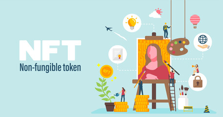 NFT ( non-fungible token ) concept web banner  illustration