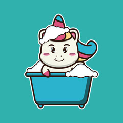 vector illustration of cute unicorn 
taking a bath, suitable for children's books, birthday cards, valentine's day.