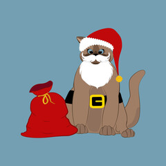 Cat in santa claus hat and bag