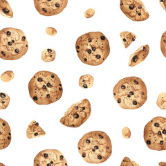 Seamless pattern with watercolor biscuits with chocolate