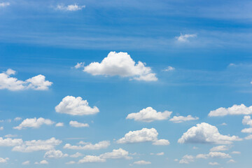 beautiful blue sky and white fluffy cloud horizon outdoor for background.