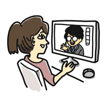 一対一のリモート会議のイラスト