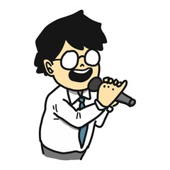 カラオケボックスでマイクを持って歌をうたうサラリーマンのイラスト