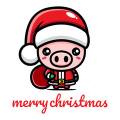 cute pig character design celebrating christmas wearing santa claus costume