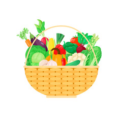 A set of vegetables in the basket. Flat design.
