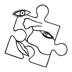 Abstract black and white vector puzzle face illustration 
