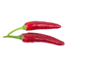 2 red chili peppers isolated on white background.