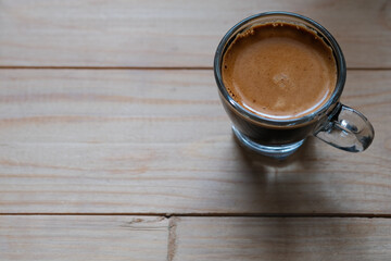 coffee glass various Hot espresso shot cup on wooden background
