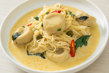 Rice Noodles with Green curry and Fish ball