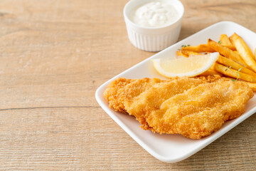 fish and chips - fried fish fillet with potatoes chips