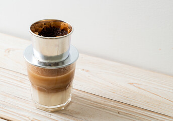 Hot milk coffee dripping in Vietnam style