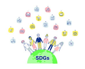 SDGs イメージ　地球とさまざまな人種の人々